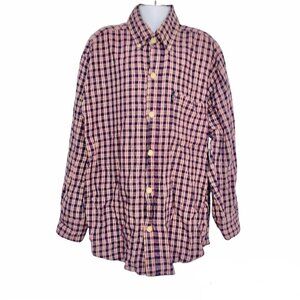 Ringo Sport Boys Shirt M 10-12 Blue Red Plaid Button Up Long Sleeve Casual